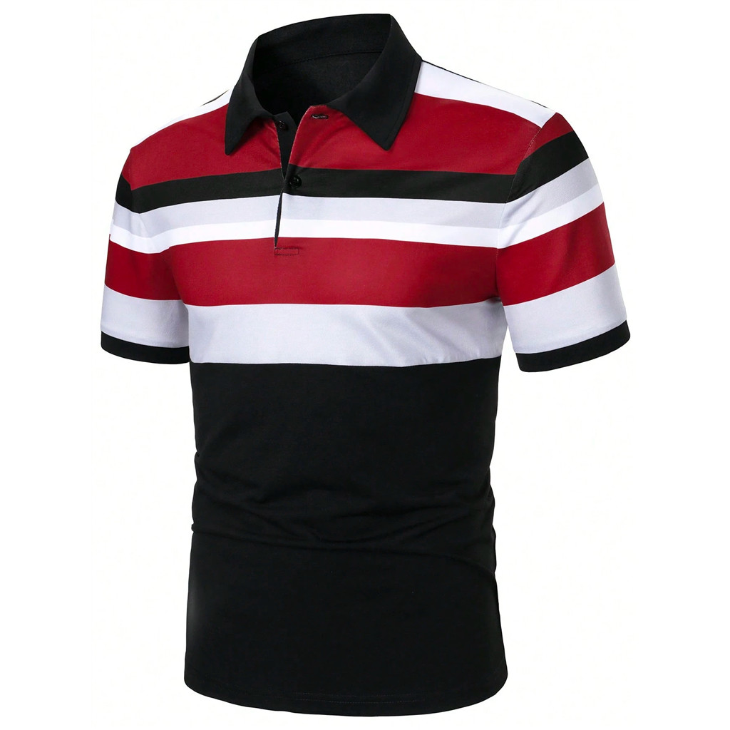 Manfinity Homme เสื้อโปโลผู้ชายแขนสั้นลายทางลําลอง