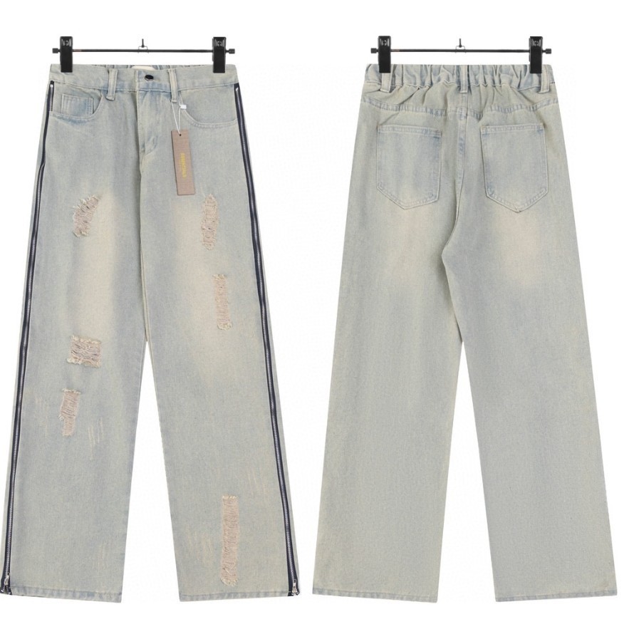 ♞ Fear OF GOD High Street Side Zippered Jeans, กางเกงด้อยวินเทจ DS