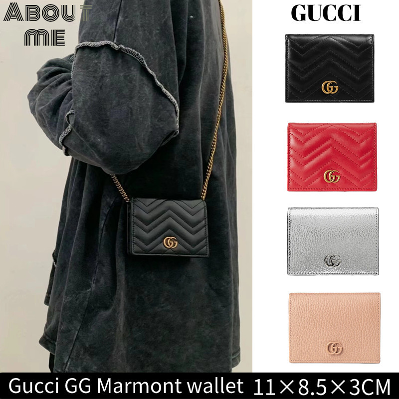 ♞,♘Gucci GG Marmont wallet ผู้หญิง กระเป๋าสตางค์ berry print wallet กระเป๋าสตางค์ผู้หญิงกุชชี่ 4664