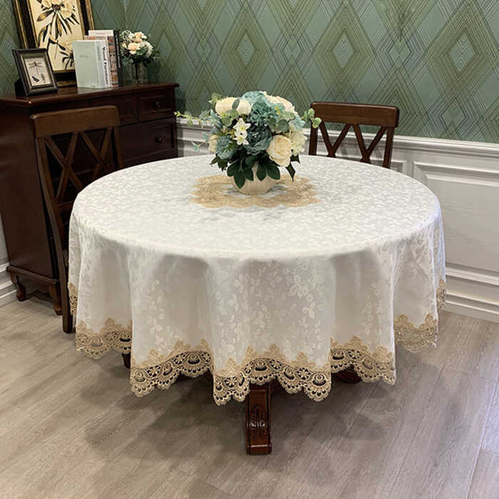 Round Tablecloth Fabric Household Lace Round Large Round Table European Table Cloth Simple Solid C