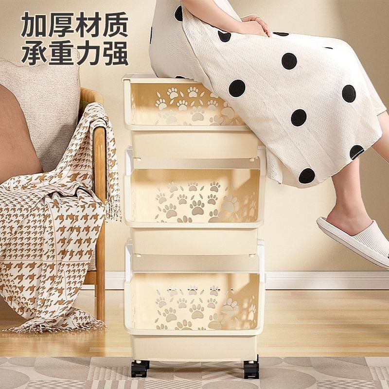 Han Dynasty Liu's Kitchen Rack รถเข็นเคลื่อนย้ายได้ห้องนอนห้องนั่งเล่น Snack Organizer ตะกร้าผักชั้