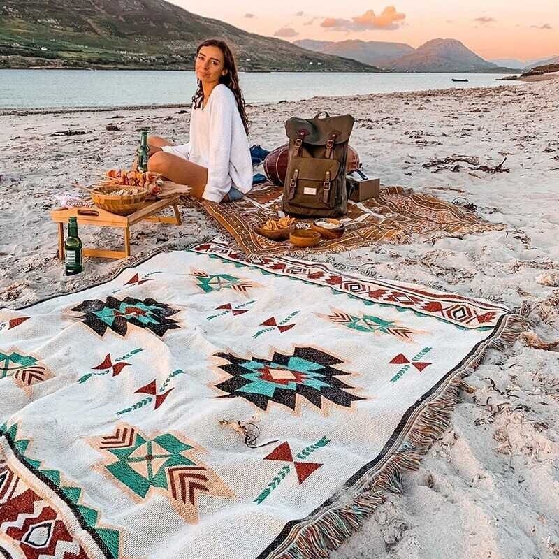 Ethnic Bohemian Mexico Blankets Outdoor Beach Picnic Blanket Striped Boho Linen Bed Blankets Plaid