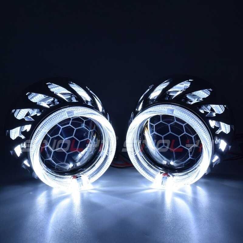 ❤ Sinolyn LED Angel Eyes Bi Xenon Projector Lens For H7 H4 Headlight 2.5 Inch Spiral Hot Wheel Ho