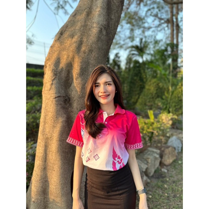 เสื้อหน่วยงานสีชมพูผ้าดาวกระจายพรีเมียม (หญิงชายไซซ์เดียวกัน) พร้อมส่ง