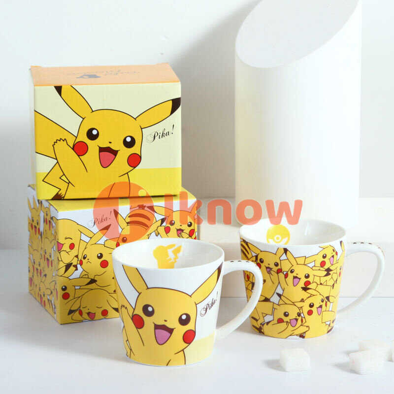 Know I การ์ตูน Pikachu แก้วน้ำถ้วยเซรามิค Multicolor พร้อมกล่อง