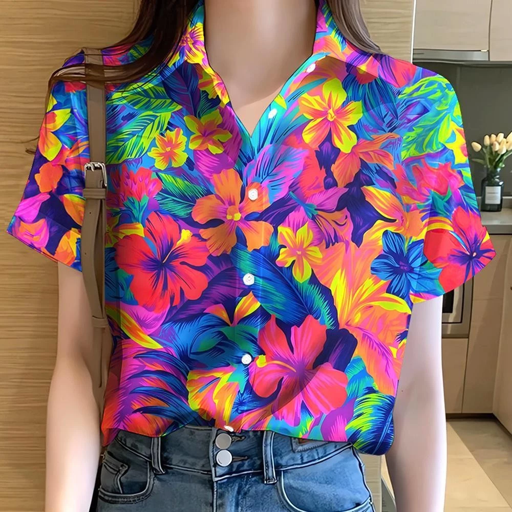 เสื้อลายดอกผู้หญิง ลายรุ้งกราฟฟิตี้ แขนสั้น ไซส์ใหญ่ thumbnail 7