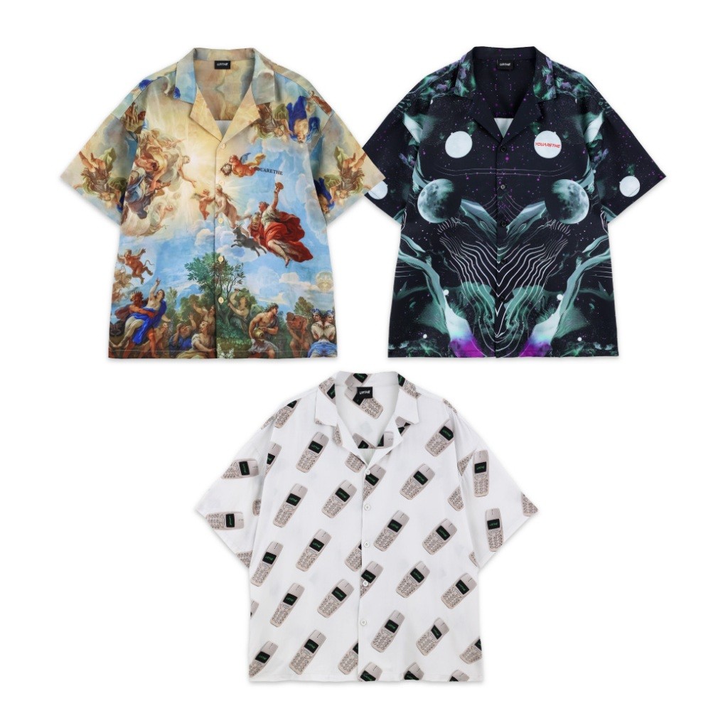 URTHE - เสื้อเชิ้ต Oversize สกรีนลาย เต็มตัว