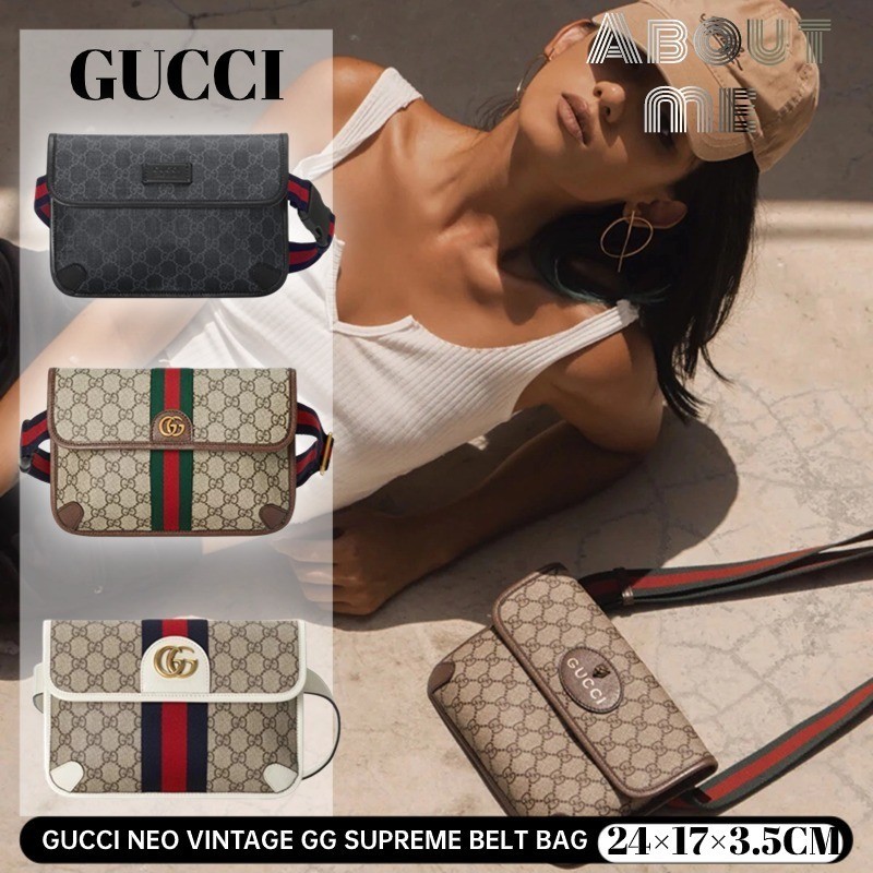 ♞: Gucci NEO VINTAGE GG SUPREME BELT BAG กุชชี่ Tiger Head Chest Bag กระเป๋าสะพายข้าง unisex 493930