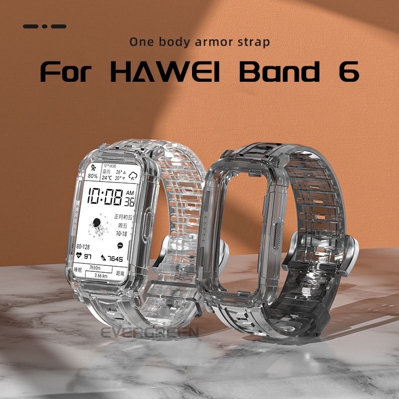 สายนาฬิกาข้อมือซิลิโคนใส พร้อมเคส สําหรับ HUAWEI Band 6 Honor Band 6