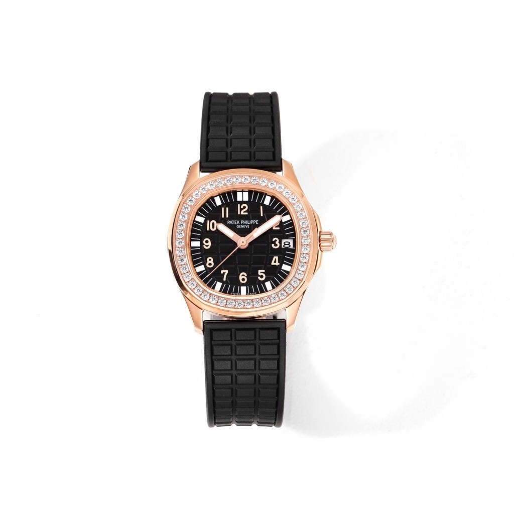 นาฬิกาข้อมือผู้หญิง 330 Super Swiss กลไกเพชรด้านนอกหน้าปัดสีดํา Noble gorgeous, PATEK PHILIPPE สายน