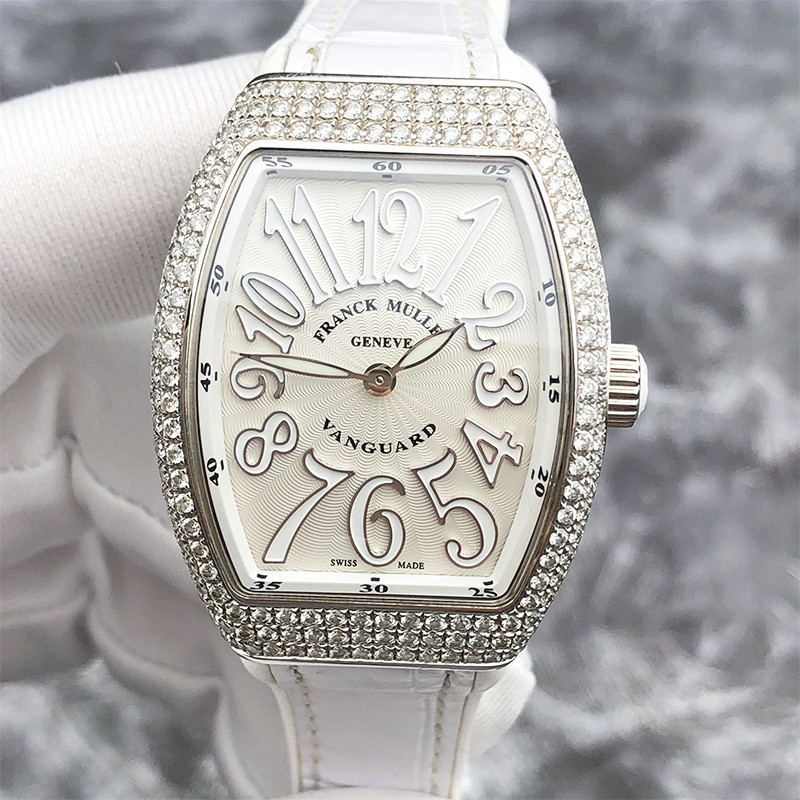 Franck Muller/FM นาฬิกาข้อมือ สายสแตนเลส ติดประดับเพชร สีขาว สําหรับผู้หญิง V32