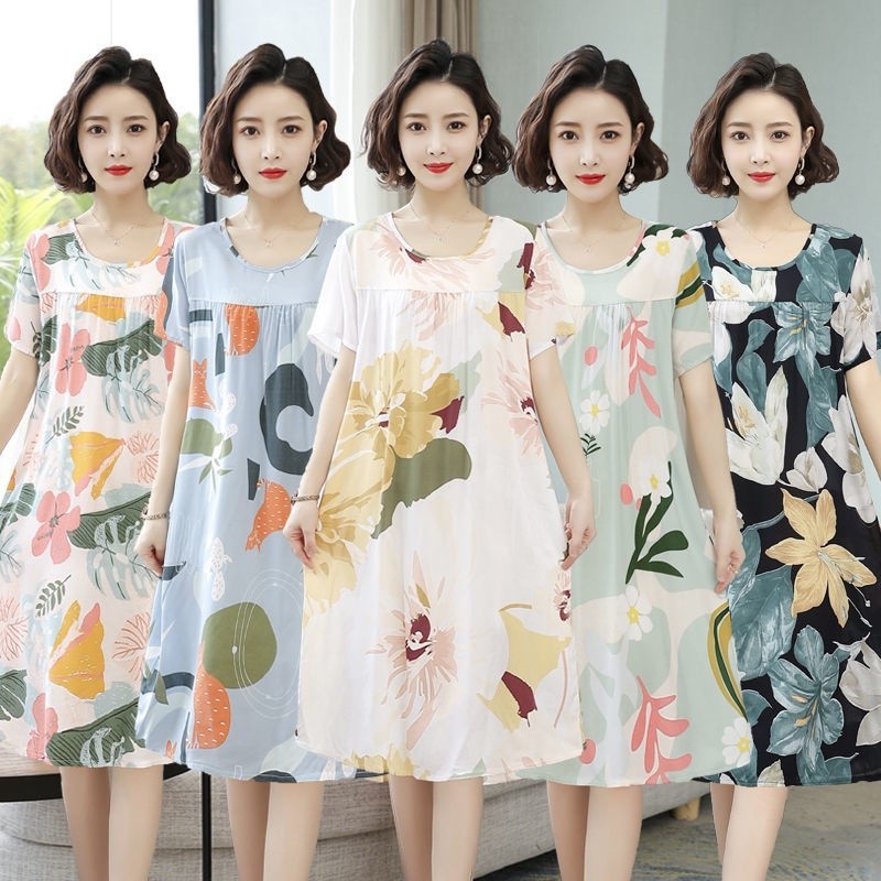 【พร้อมส่ง 40-80 กก.】ชุดนอนผ้าฝ้าย 100% แขนสั้น ผ้าฝ้าย ทรงหลวม พลัสไซซ์ สําหรับผู้หญิงวัยกลางคน และ