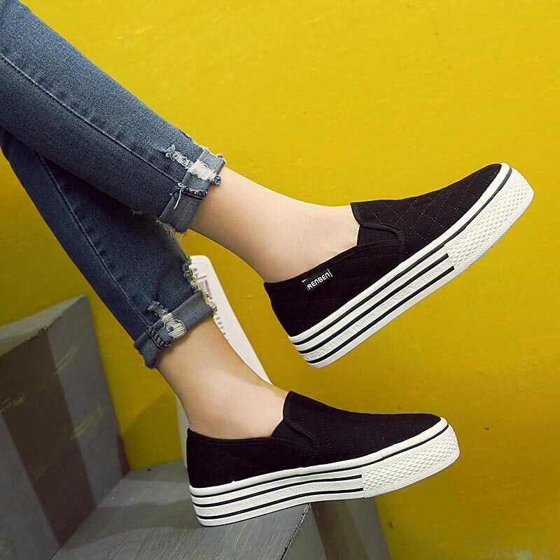 Canvas Shoes C＆U Thick Bottomed Muffin a Pedal Loafers Female Foot Covering Women's Shoes Spring V P