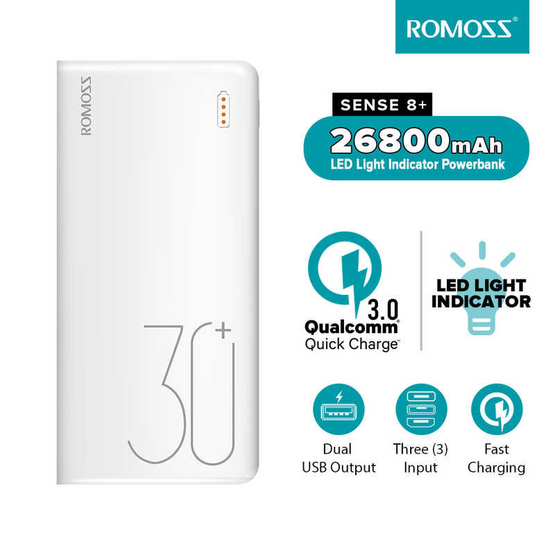 ❤ 【Cod+การจัดส่งในประเทศไทย】Romoss 8+ 8P+ / Sense 8F /Sense 8Pf 30000Mah PD