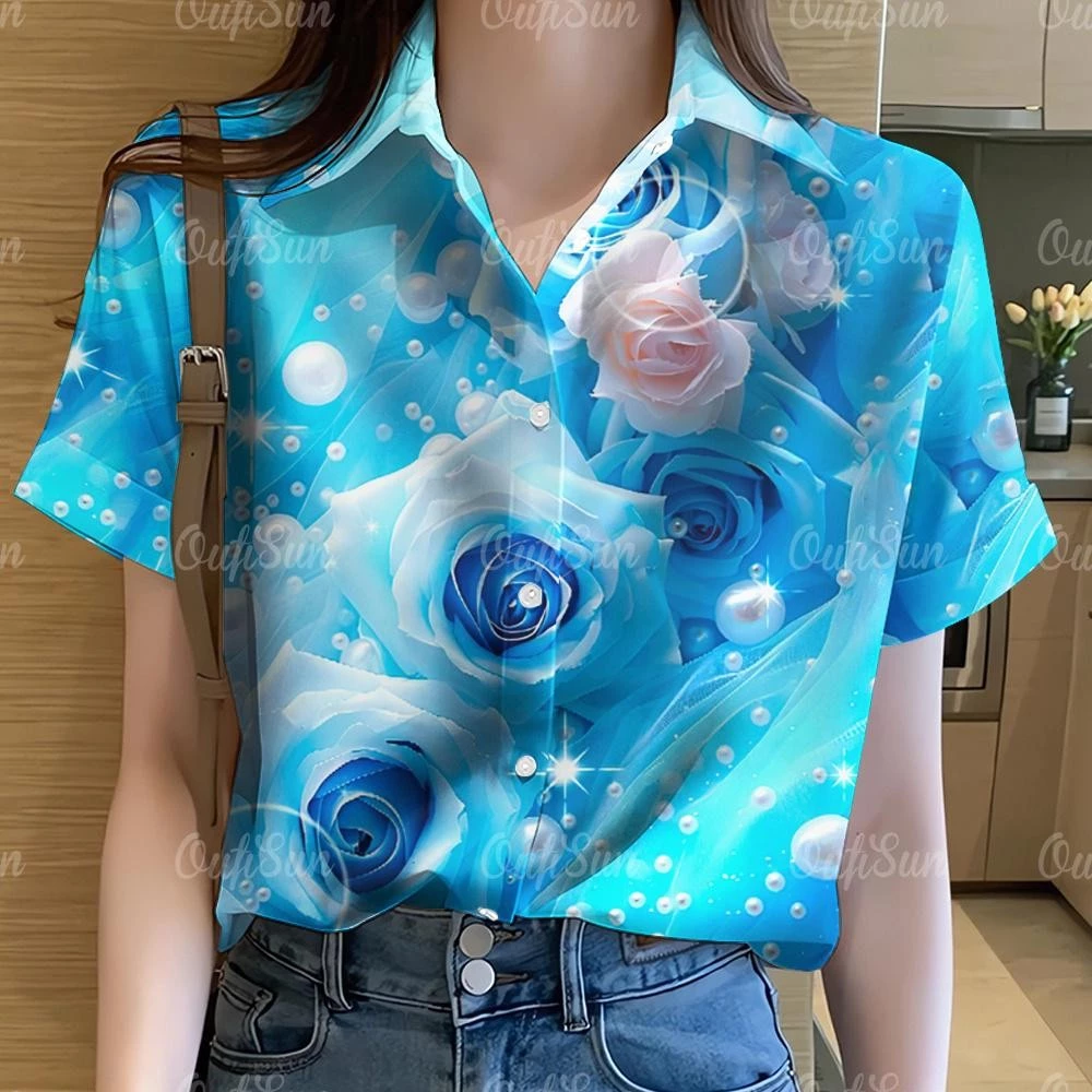 เสื้อoversizeผู้หญิง ลายกราฟฟิตี้และลายดอกไม้ สไตล์ฮาวายแขนสั้น thumbnail 5