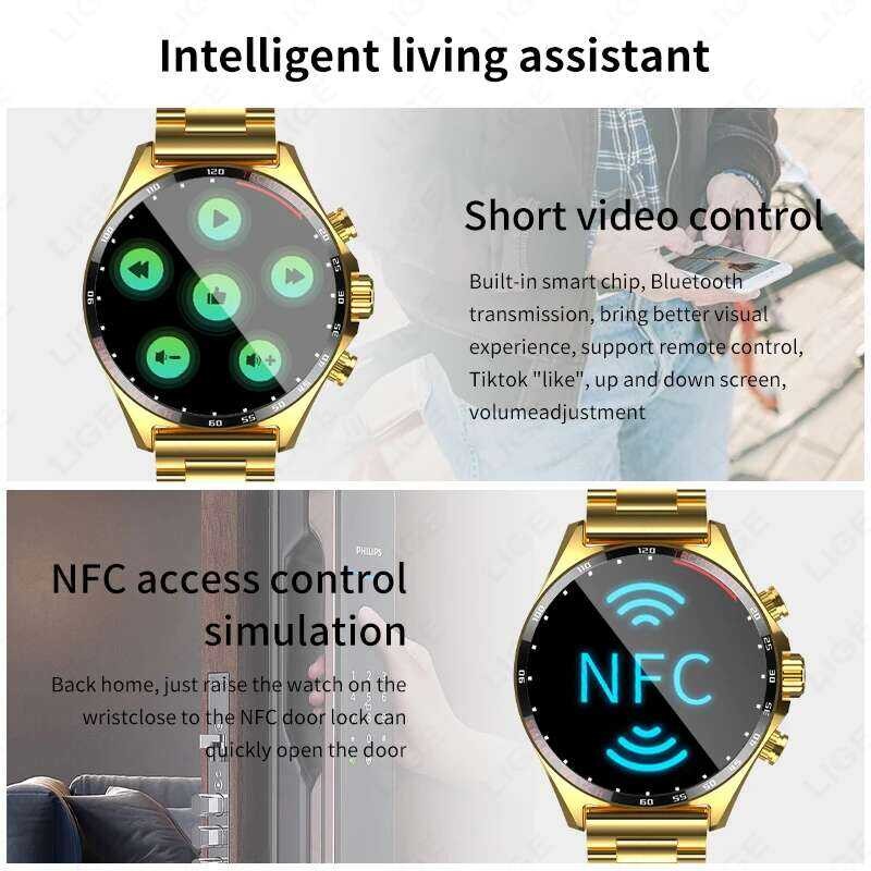 ❥ LIGE 2024 Smartwatch สําหรับ Porsche Smart Watch Men นาฬิกาดิจิตอลกีฬากลางแจ้งเข็มทิศและ NFC