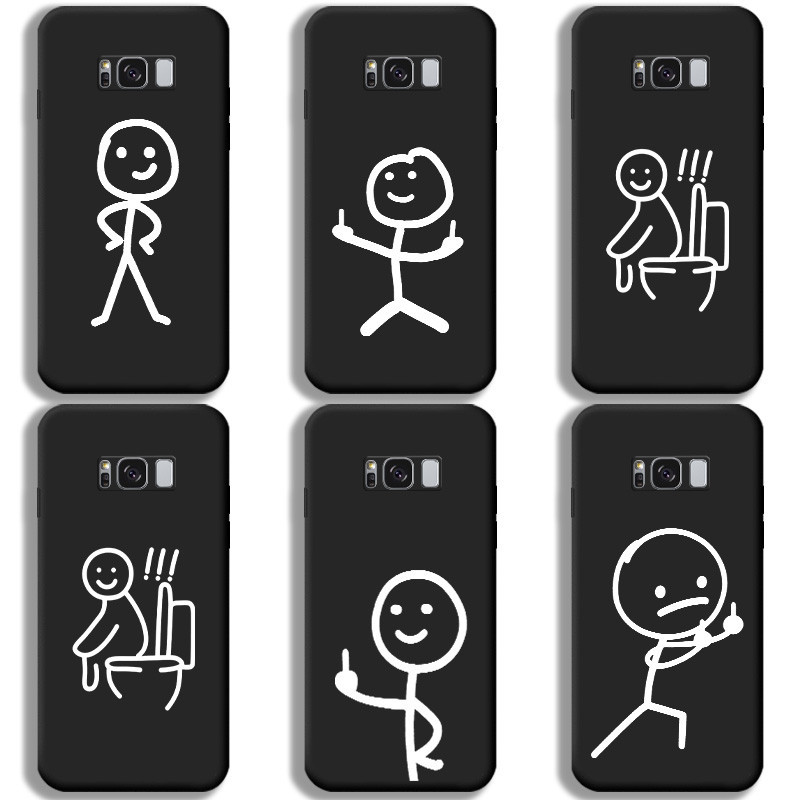 เคส Samsung Galaxy S6 s7 Edge S8 S9 Plus คู ่ รักน ่ ารักตลก Stick Man Trend แบรนด ์ Soft Case