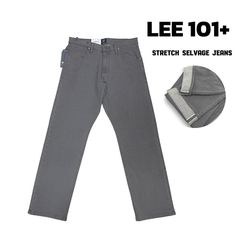 Lee 101 + Men 's Stretch Selvages Jeans Regular Fit 200-88516 สีเทา