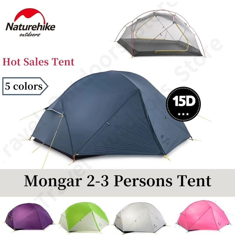 Naturehike Mongar 2 Persons Tent Waterproof 15D Nylon Fabric Camping Tent Ultralight Large Inner Space Tourist Tent With