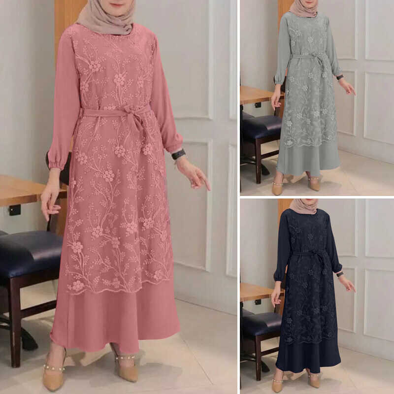 ZANZEA Muslimah ผู้หญิงมุสลิมอิสลาม Abaya Kaftan ชุดราตรีงานปา
