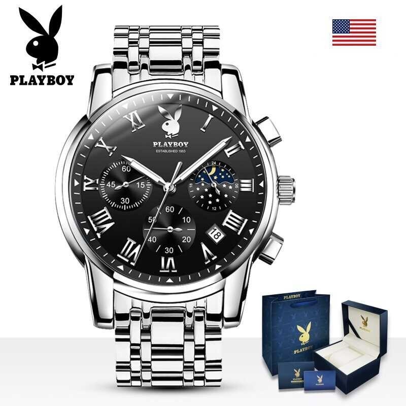 นาฬิกาผู้ชายกันน้ำได้ ของแท้ PLAYBOY พร้อมกล่อง ดูเวลา