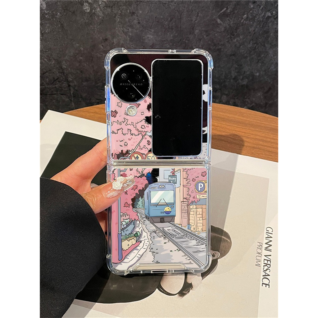 หรูหราเกาหลีน่ารักรถไฟรถไฟ Cherry Blossom เคสโทรศัพท์สําหรับ OPPO ค้นหา N2Flip N3Flip N2 flip N3 fli