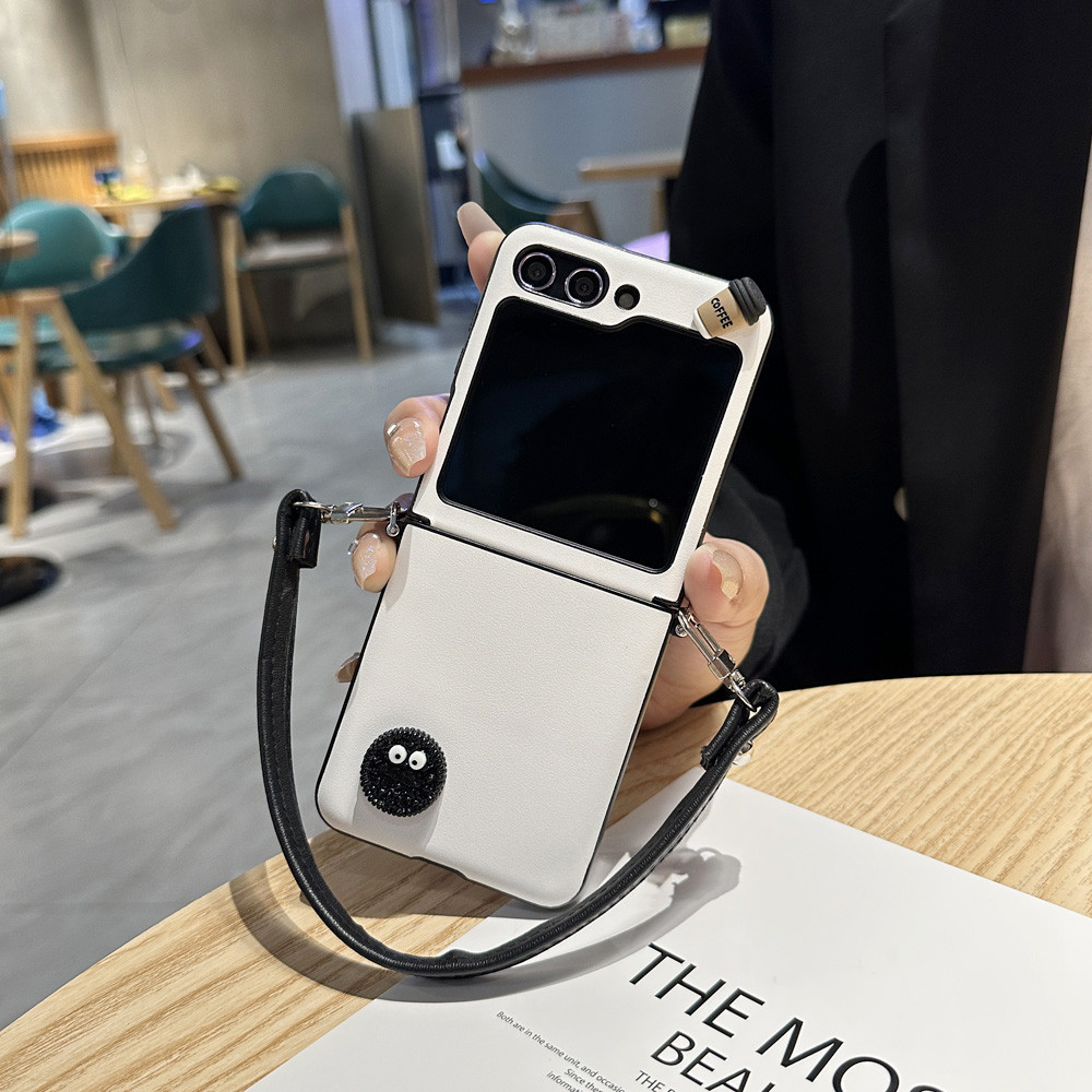 SAMSUNG เกาหลีหนังcrossbody LanyardบิสกิตกาแฟสําหรับSamsung Galaxy Z flip5 5G Z flip5 Zflip5 flip5 f