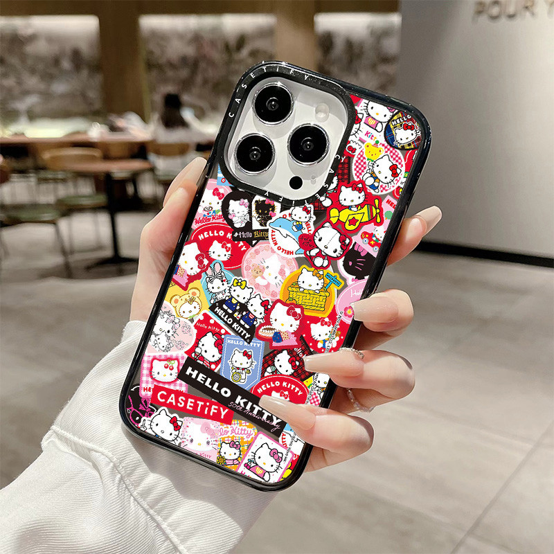 Hello Kitty Loving Heart สติกเกอร์ไร้สายชาร์จแม่เหล็กสําหรับ IPhone 16 Pro Max ฝาครอบ 16PLUS ซิลิโคนนุ่มกันชนกันกระแทกปลอก