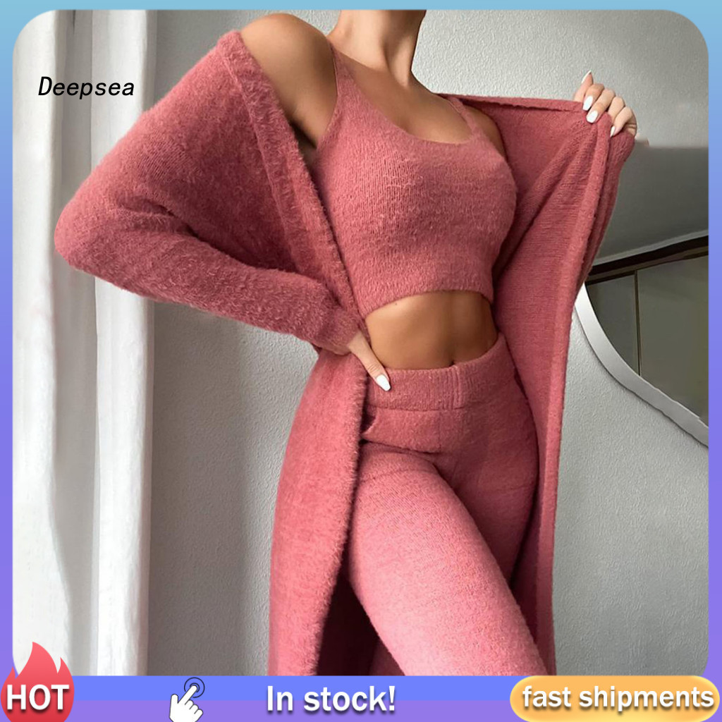 Dpa 1 ชุดผู ้ หญิงชุด Scoop คอ Crop Top แขนยาวเปิดด ้ านหน ้ า Coat กางเกงชุดสําหรับสวมใส ่ ทุกวัน