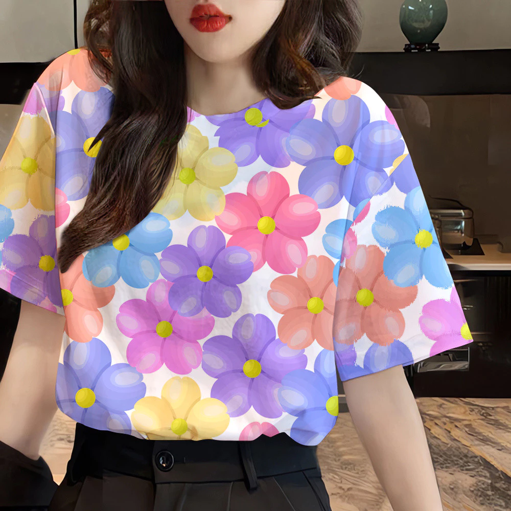 เสื้อลายดอกแขนสั้นทรงคราน ผู้หญิง ฤดูร้อน ไซส์ใหญ่ thumbnail 7