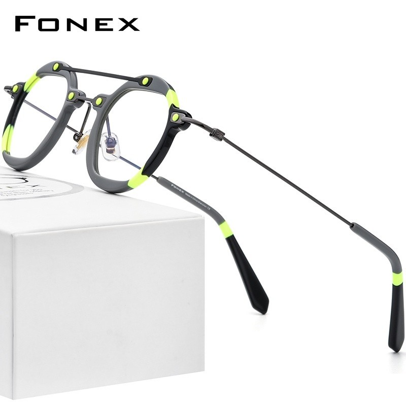 Fonex แว่นตา กรอบไทเทเนียม ทรงกลม สไตล์เรโทร สําหรับผู้ชาย และผู้หญิง F85712