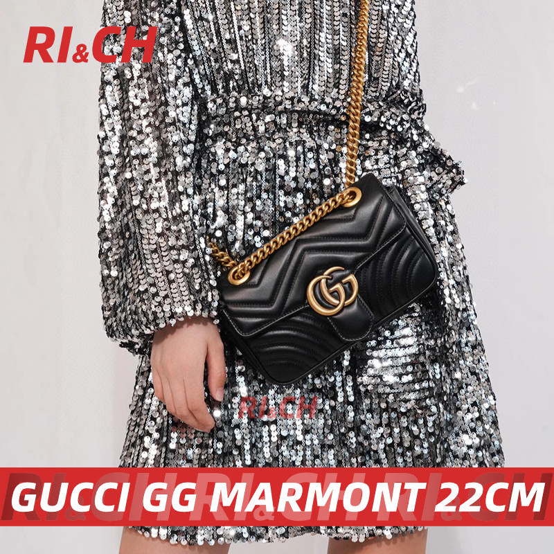 ♞#Rich Gucci ราคาถูกที่สุดใน Shopee แท้Gucci GG MARMONT MINI 22CM กระเป๋าสะพายสตรี