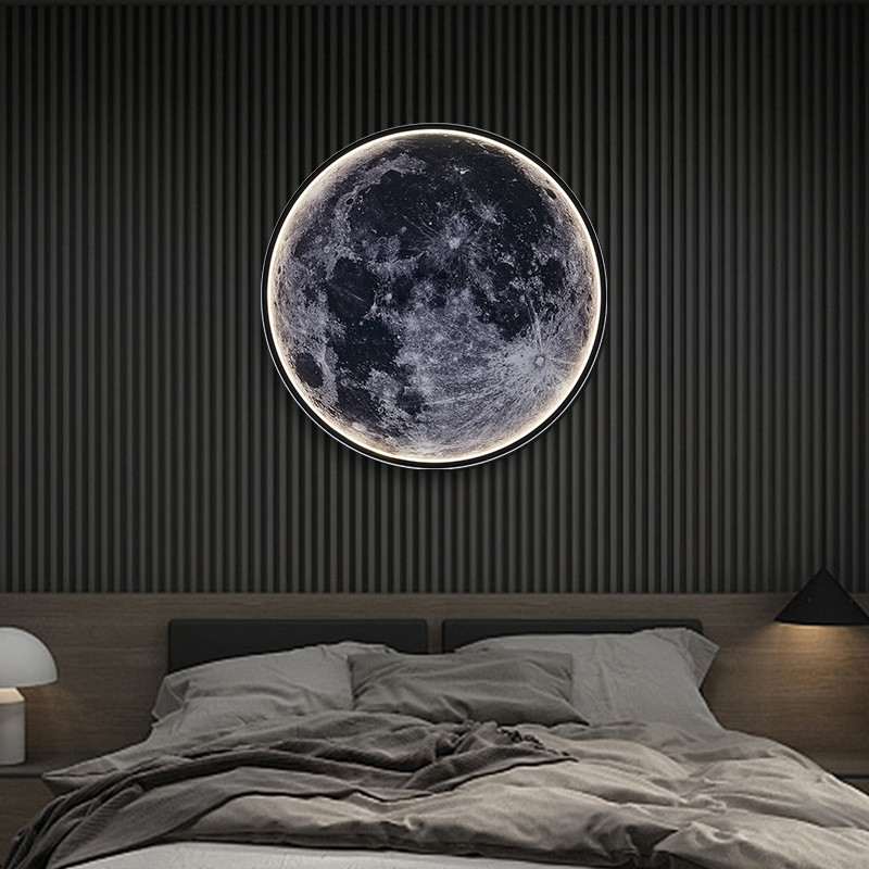 Moon decoration LED lamp painting lamp bedroom hanging picture personalized creative 3D printing