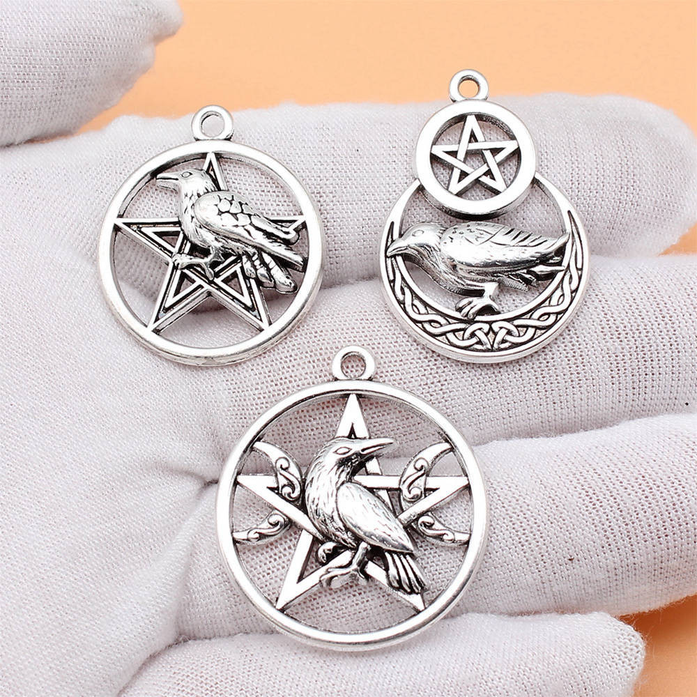 เครื ่ องประดับโบราณเงินสี Witchcraft Pentacle Crow Charms คอลเลกชันขายส ่ งอุปกรณ ์ เสริม 3 ชิ ้ น