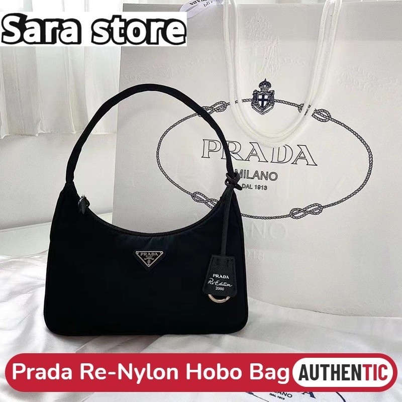 ♞,♘,♙ปราด้า Prada Re-Edition 2000 &amp; 2005 Re-Nylon Mini Bag Hobo bag กระเป๋าสะพายไนลอนผู้หญิง กระเป๋