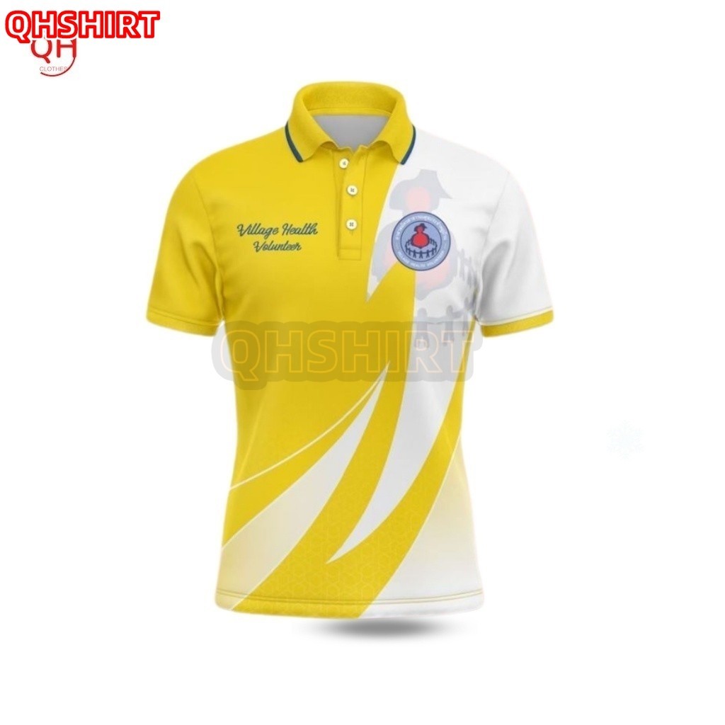 เสื้อ อสม เสื้อหมอชาวบ้าน อาสาสมัครประจำหมู่บ้าน เสื้อพิมพ์ลาย【โลโก้ที่กำหนดเองสามารถใช้ได้】สีเหลืองขาว