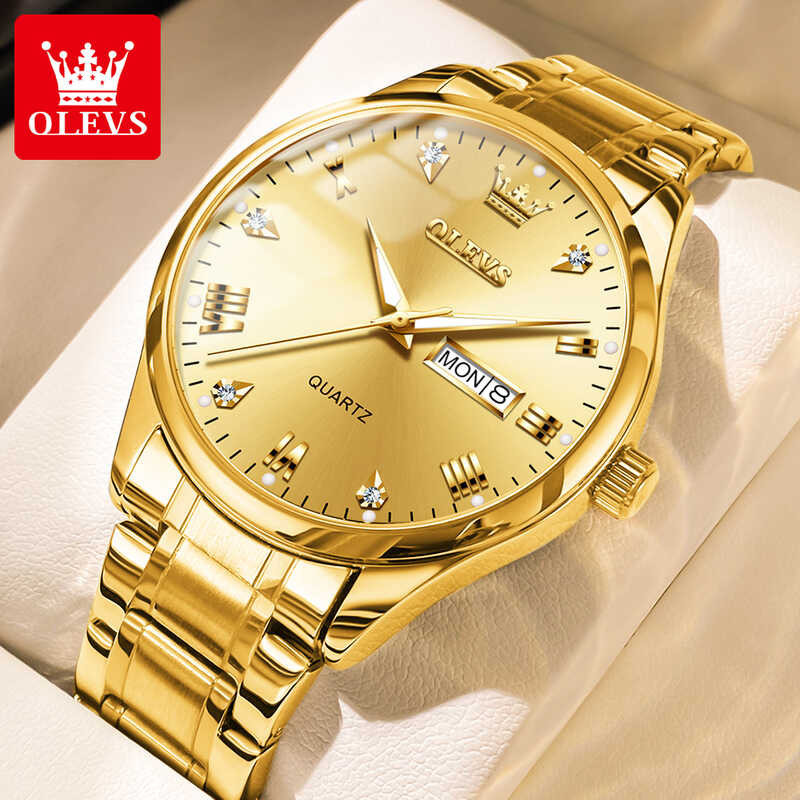 】OLEVS 【ของแท้ 100% นาฬิกา กัน น้ำ 2024 ใหม่หรูหราปฏิทินคู่