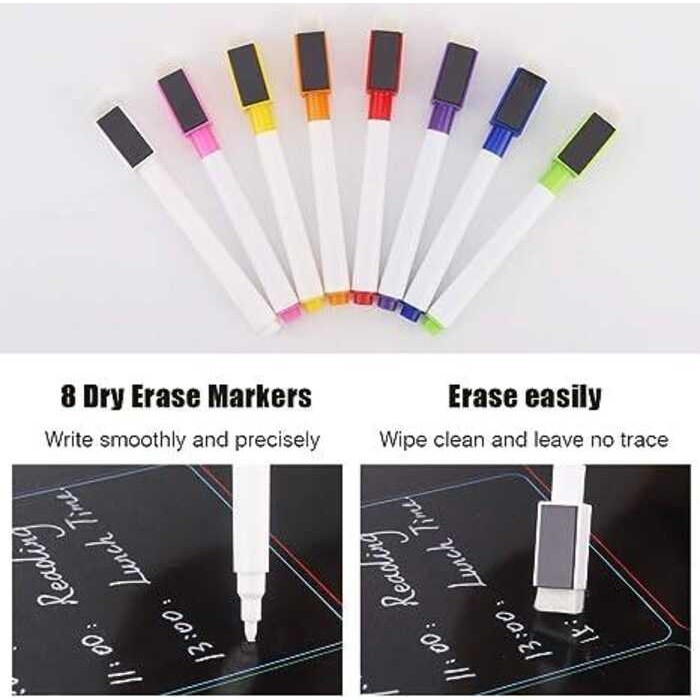 Magnetic Moko Dry Erase Weekly Fridge Calendar With 8 Colored Markers, 16"X12" Dry Erase Weekly Mea