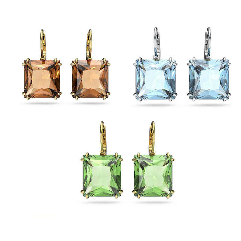 Square Millenia Drop Cut Gold Plated Elegant Earrings for Women