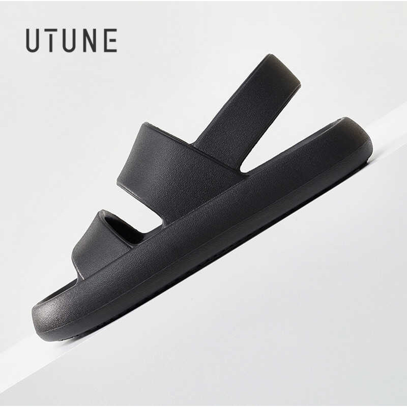 Flat UTUNE Men's Outdoor Shoes Street Anti-slip Soft Black Sandals