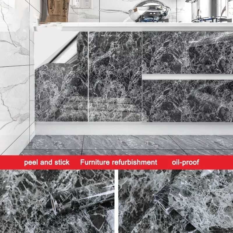 Yjkp99 Mall 5M Aluminum Foil Oil Proof Kitchen Countertop Decor Sticker PET Seldhesive Waterproof W