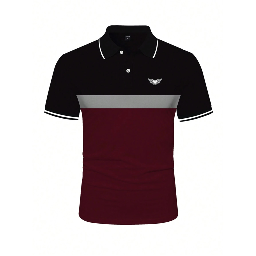 Manfinity Homme เสื้อโปโลผู้ชาย Wing Print Colorblock