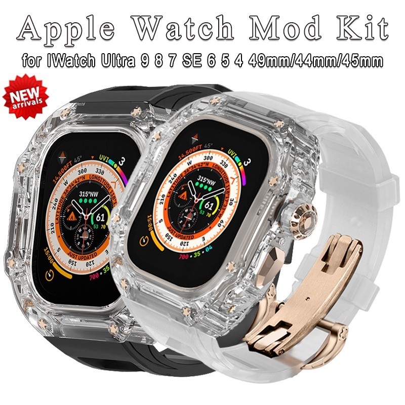 สายนาฬิกาข้อมือยาง แบบใส ดัดแปลง สําหรับ Apple Watch Ultra 2 49 มม. 45 มม. 44 มม. IWatch Series Ult