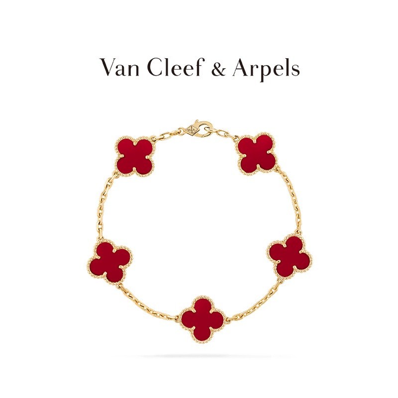 ♞[รวมบรรจุภัณฑ์] Van Cleef &amp; Arpels / Vca Alhambra Four-Leaf Lucky Series Yellow K Gold Carnelian F