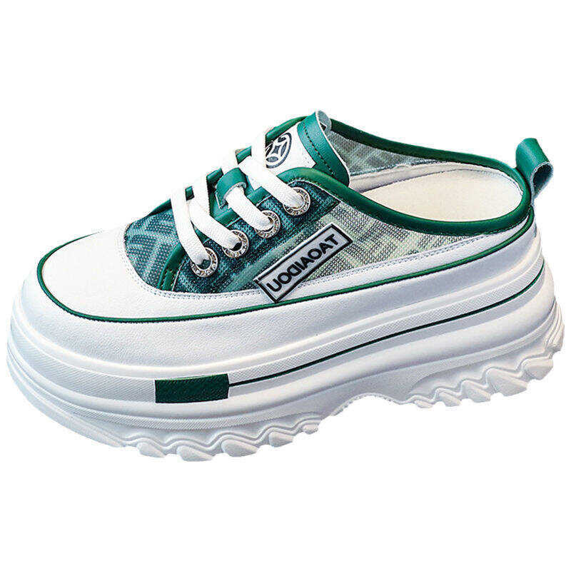 8Cm Taller ❤ Green Sneakers Women's Platform Mules Semi-Support Shoes Summer Wedge Sandals Baotou H