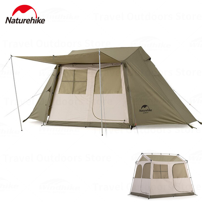 Naturehike Village 5.0 Roof Outdoor Portable 4 Persons Tent 210D Oxford Cloth Waterproof Camping 2 Door Multi-window