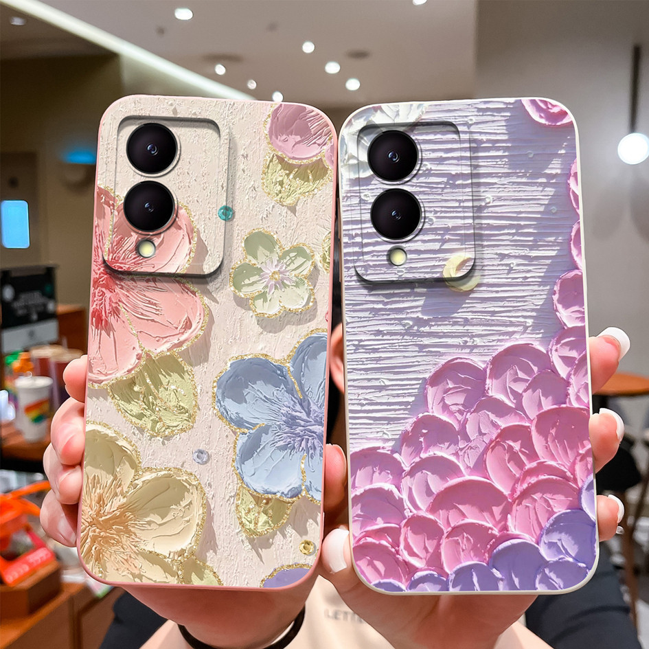 เคสโทรศัพท์สําหรับvivo Y17S 4GปลอกซิลิโคนTPUน่ารักดอกไม้กันกระแทกปกหลังสําหรับVivoY17S Vivo Y 17S Y17 S 4G Capaกันชน