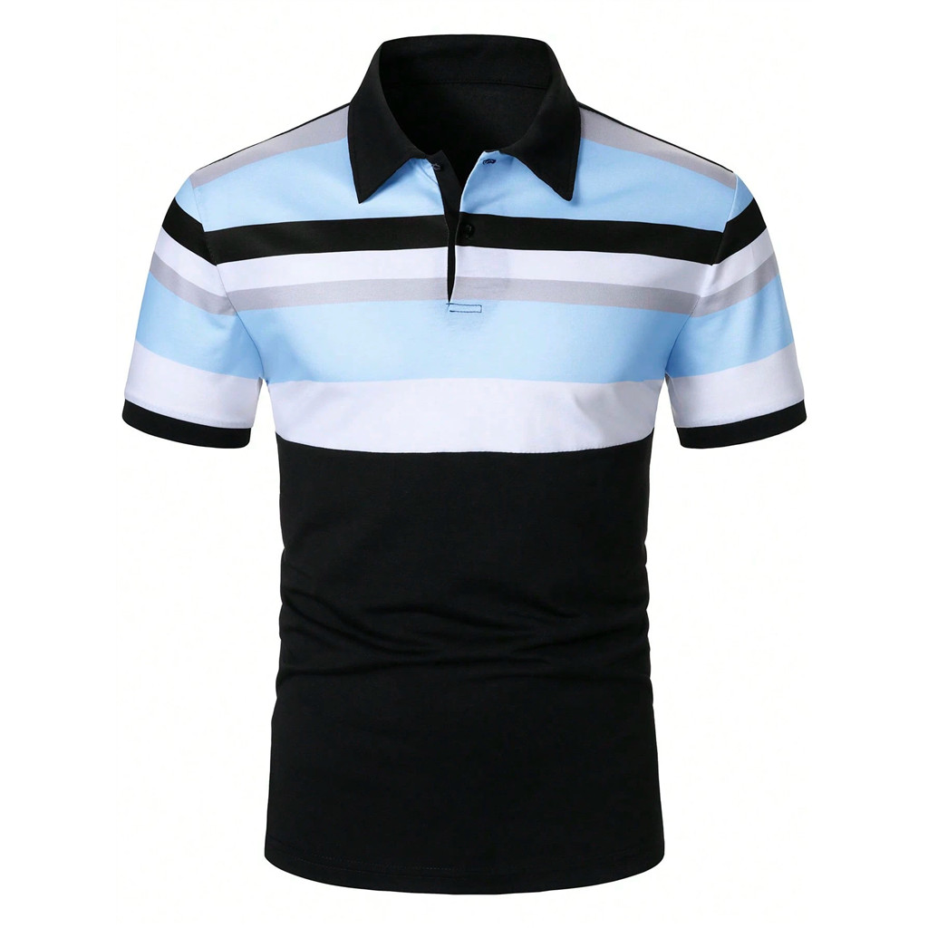 Manfinity Homme เสื้อโปโลผู้ชายแขนสั้นลายทาง