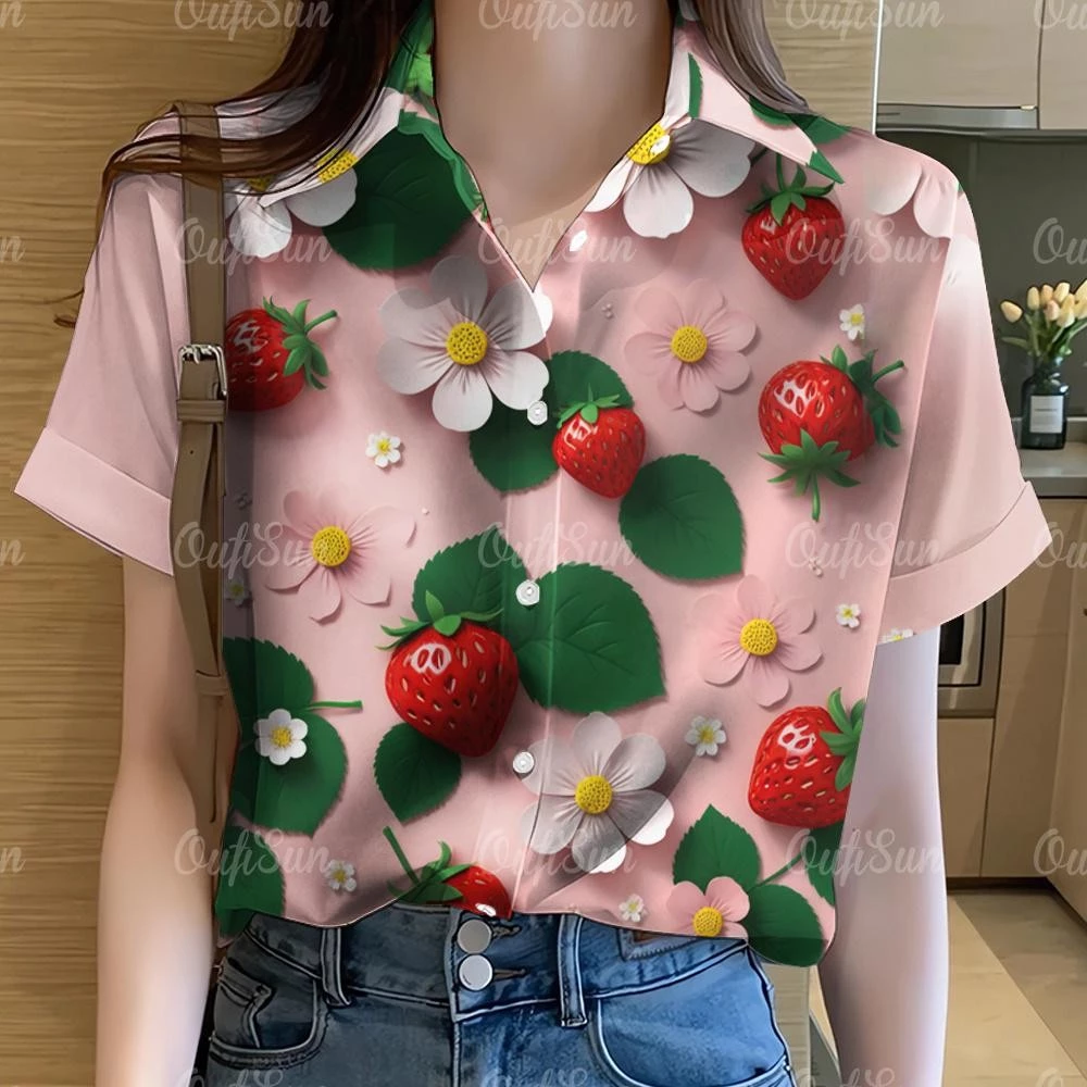 เสื้อเชิ้ตฮาวายแขนสั้นลายดอกไม้สีรุ้ง สำหรับผู้หญิง