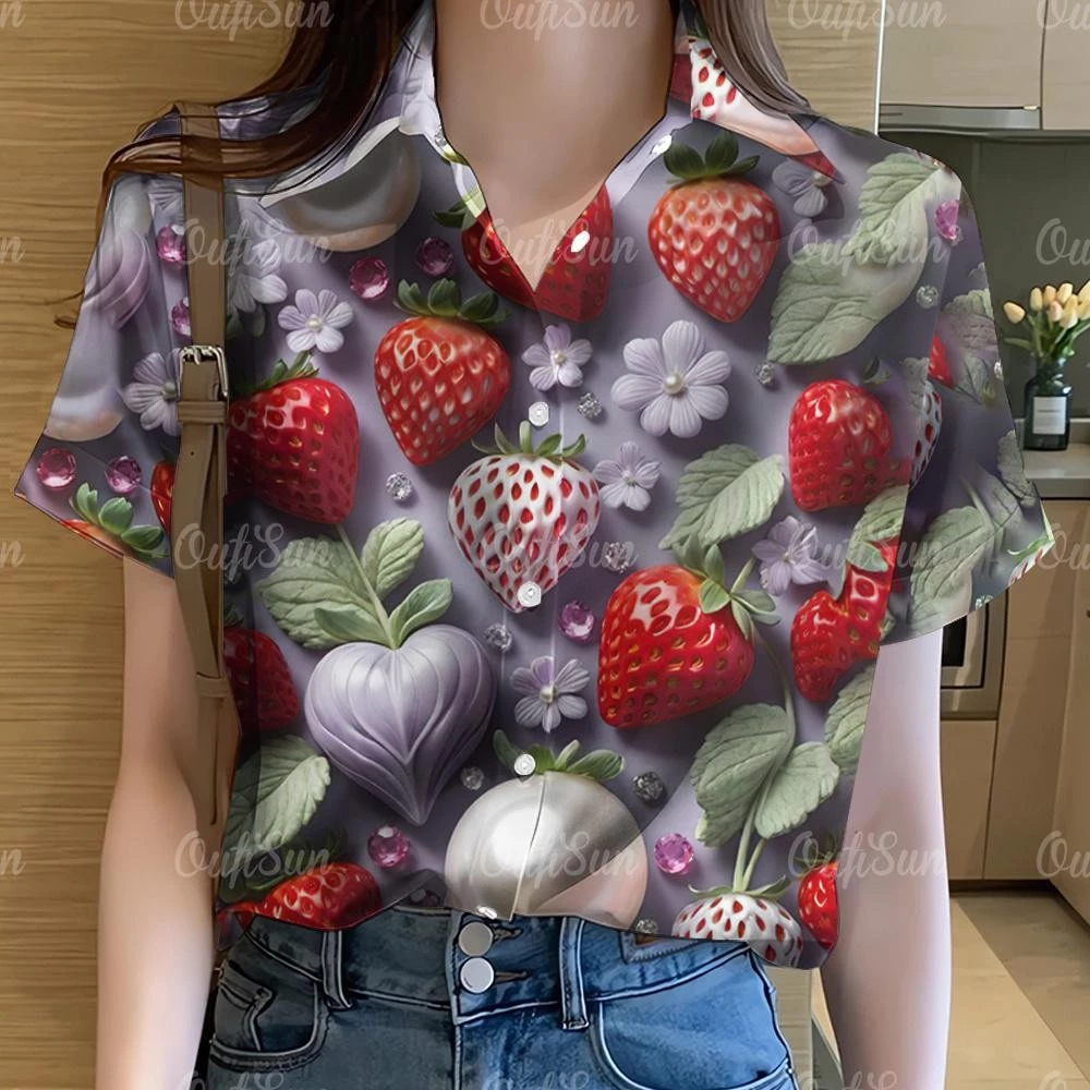 เสื้อเชิ้ตฮาวายแขนสั้นลายดอกไม้สีรุ้ง สำหรับผู้หญิง thumbnail 5